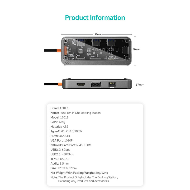 هاب 10 پورت USB-C کوتتسی مدل COTECI 16013