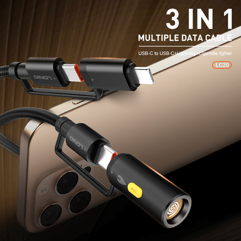 کابل تبدیل USB-C به لایتنینگ/USB-C الدینیو مدل LC20 طول 1.2 متر