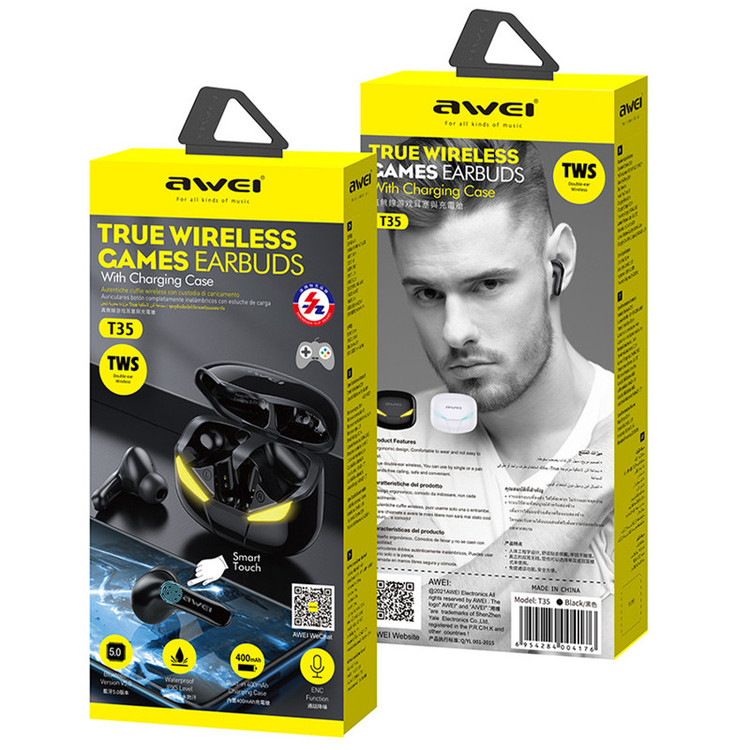 هدفون بلوتوثی اوی T35 با نویز کنسلینگ فعال (ANC)، درگاه شارژ USB Type-C، دارای نمایشگر روی محفظه شارژ، مقاوم در برابر رطوبت و عرق