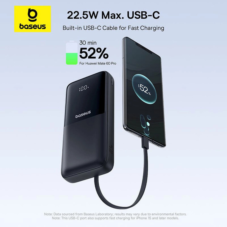 پاوربانک 22.5 وات بیسوس مدل LIPOW PPJP312 ظرفیت 20000 میلی آمپر ساعت به همراه کابل usb-c و لایتنینگ