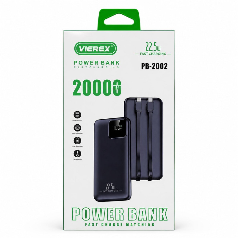 پاوربانک 22.5 وات ویرکس مدل PB2002 ظرفیت 20000 میلیآمپرساعت